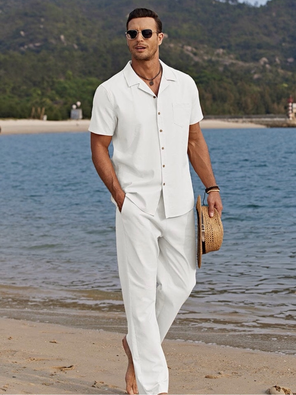 Camp collar shirt and trouser set